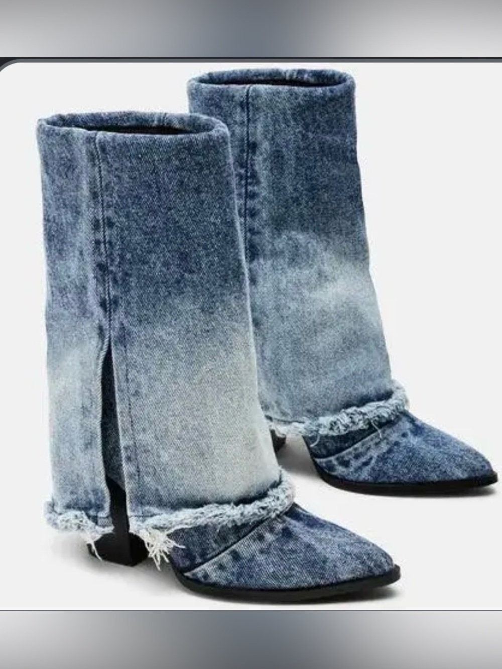 Steve Madden Denim Frayed Pointed-Toe Mid-Calf Boots - Blue